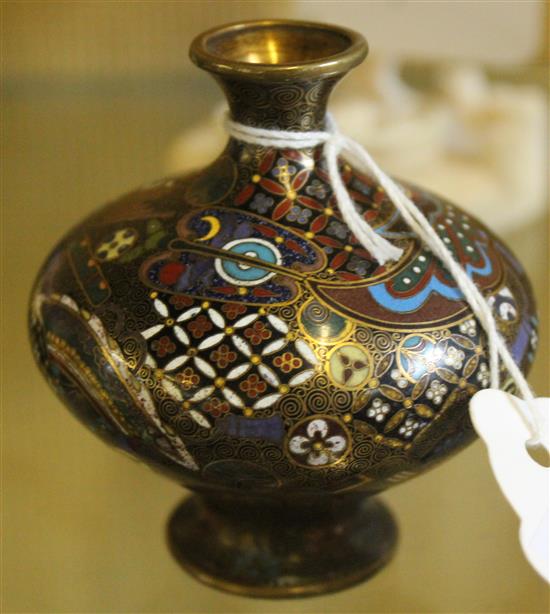 Japanese small cloisonne enamel vase, Meiji period, 7cm, slight damage(-)
